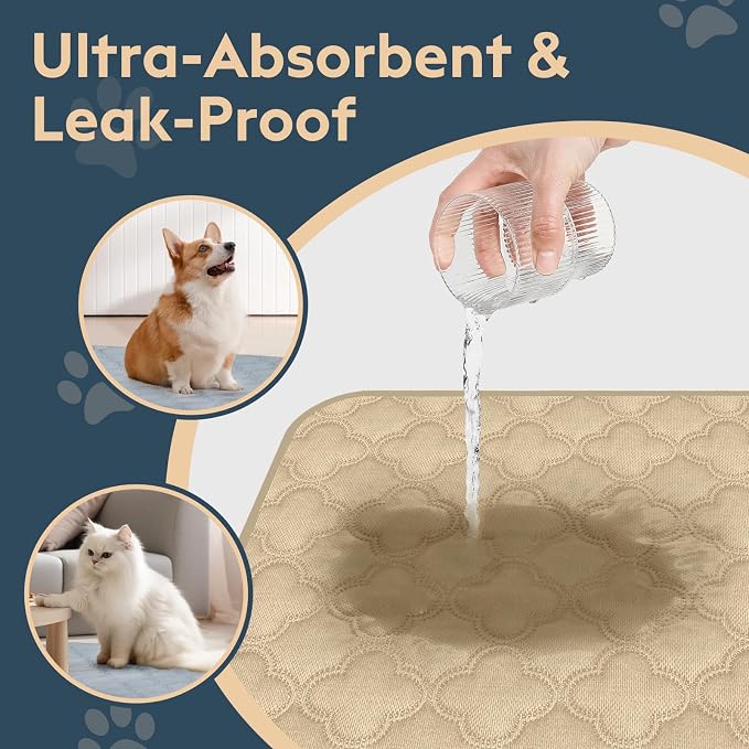 FunFurry Washable Pee Pads for Dogs - 2 Pack Reusable Waterproof Puppy Training Pads, Super Absorbent with Dog Paw Shape Non-Slip Backing (Cream, 36" X 41" - 2 Pack)