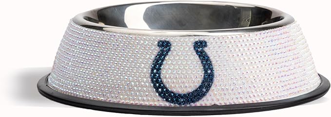 The Memory Company Officially Licensed Stainless Steel Pet Bowl, Premium Bling Team Logo Dog & Cat Food & Water Dish, Non-Slip Rubber Base, for Large/Small Breeds