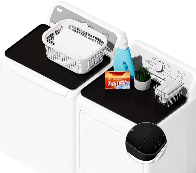 2 PACKS SEIRI Washer and Dryer Topper, 26" x 18" Silicone Top Protector Mat for Slant Top Surface Cover and Top Load Washing Machine Laundry Room Non-Slip Waterproof Dryer Cover Medium (Black)
