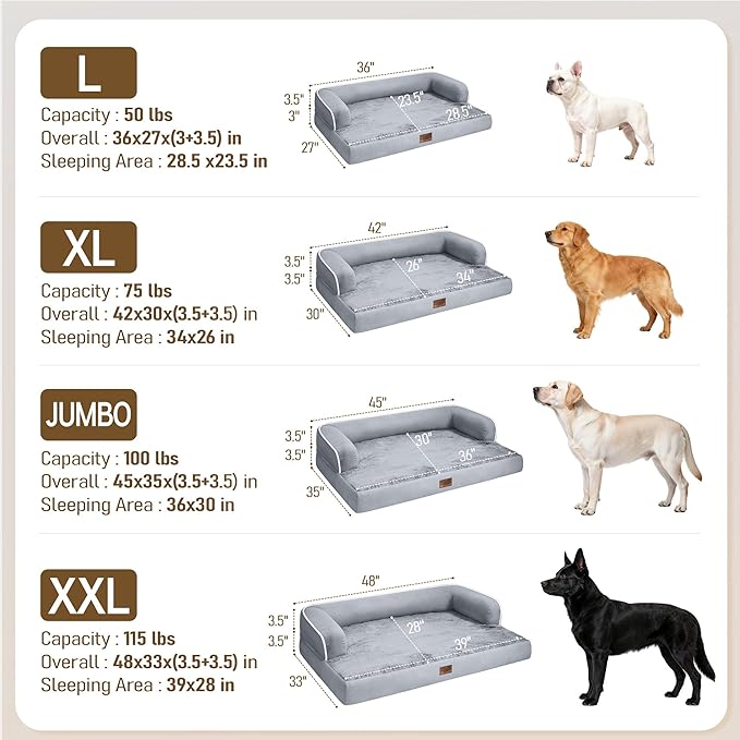 Comfort Expression Washable Orthopedic Large Dog Bed - Jumbo Large Dog Bed with Removable & Waterproof Cover Soft Pet Couch with Foam Support for Big Size Dogs with Bolster, 45x35