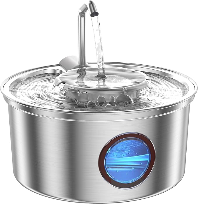 Cat Water Fountain Stainless Steel - 108oz/3.2L Ultra-Quiet Cat Fountain for Drinking with Removable Water Bowl, Kitty Spout Fountain with 3 Filters Supplies for Cats, Small Dogs, Multiple Pets