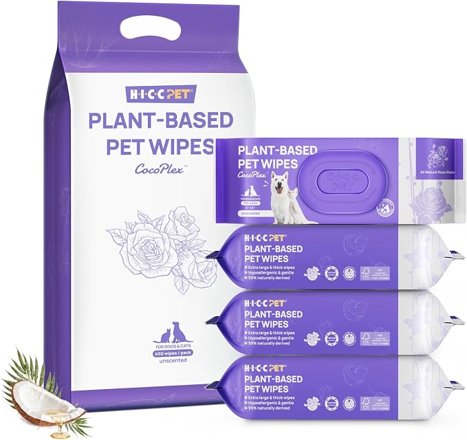 HICC PET Wipes for Dogs and Cats, Vet-Recommended Hypoallergenic Dog Wipes for Paws, Butt and Fur, Dog Cleaning Wipes & Dog Bath Wipes, Deodorizing Grooming Wipes for Dogs, Cats, Horse, 400 Count | Pet Wipes for Paws & Butt, Dog Bath Wipes, Deodorizing...