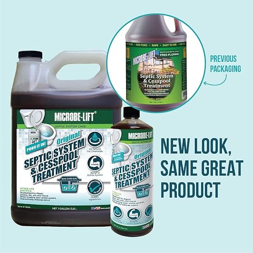 MICROBE-LIFT Septic Tank and Cesspool Treatment Enzymes - 6 Month Supply - Bacteria Digests Grease, Fats, Oils and Tissue, 32 Fl Oz (Pack of 2)