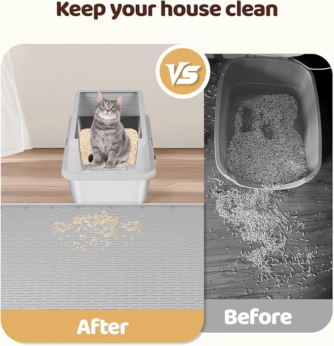 Cat Litter Mat, XL Extra Large 57" x 40" Silicone Mat Litter Trapping Mat for Scatter Control, Soft on Kitty Paws, Easy to Clean (Light Grey)