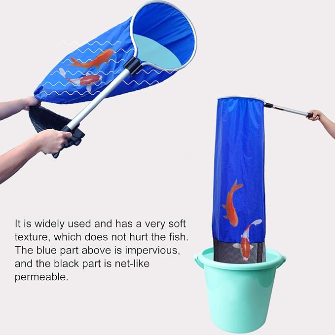 Aquarium Fish Net, Soft Fish Transfer Net Long Koi Tansfer Mesh Basket with 20-inch Long Handle for Medium Large Fish Spawning, Breeding, Care & Transfer(Diameter 40CM)