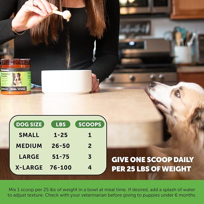 Dog Probiotic Powder with Digestive Enzymes + Prebiotics - Pumpkin Food Topper Supplement for Healthy Digestion, Sensitive Stomach, Gas Relief + Immune Support - Soluble Fiber for Dogs (90 Scoops)