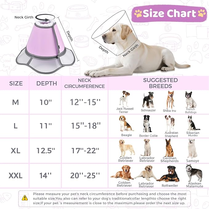 Soft Dog Cone Collar After Surgery Recovery,Adjustable E-Collar with Removable Shield,Lightweight,Breathable Anti-Licking Protective Cone for Large,Medium,Small Pets (Rose Pink, XL (Neck:17''-22''))