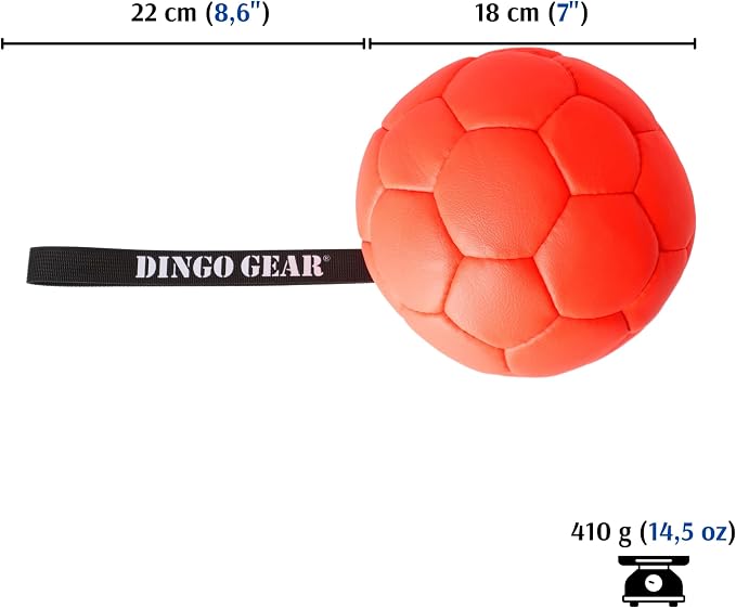 DINGO GEAR WWW.DINGOGEAR.COM 1977 Faux Leather Ball for Dog Training, as Reward for Fetch tug of war, for Strong Dog, Handmade, 7in Orange S02698