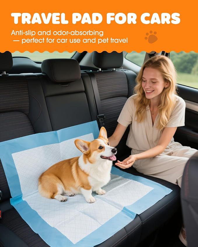 Powools Puppy Pads - Super Absorbent & Spill-Proof Pee Pads for Dogs with 6-Layer Material, Quick-Dry Potty Pads for Floors, Furniture, Vehicle, 22" × 22", 150 Packs