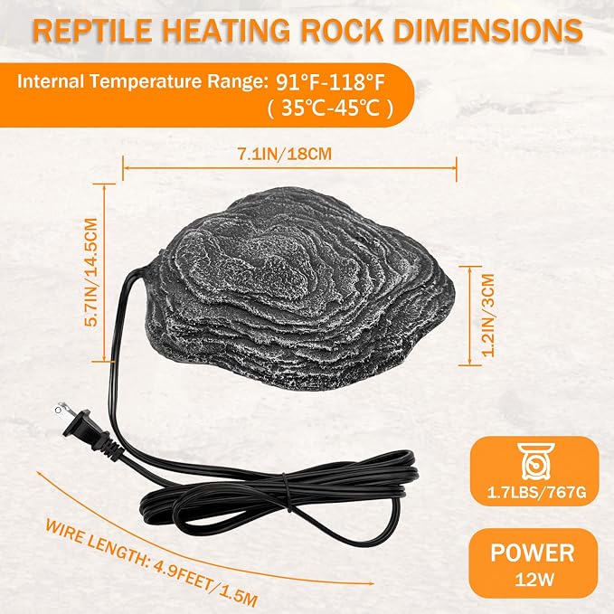Reptile Heat Rock Terrarium Tank Heating Pad Thermostatic Controlled Heated Mat Basking Platform for Bearded Dragon, Lizard, Snake, Chameleon, Turtle, Leopard Gecko