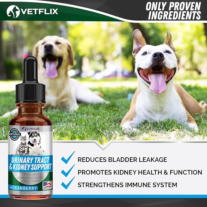 UTI and Kidney Support Liquid for Dogs, Cats, Puppies and Kittens, 2 Fl Oz | Natural Urinary Tract Supplement with Cranberry, Supports Bladder and Immune Health, Made in USA