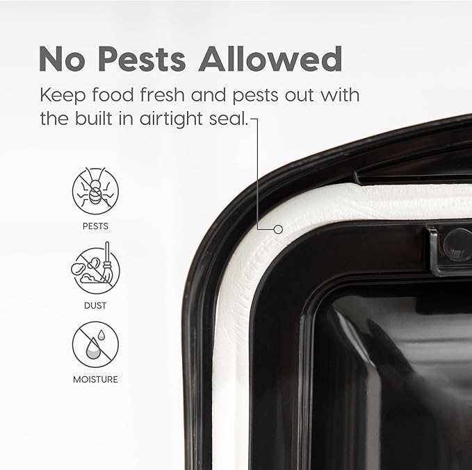 IRIS USA Large Round Top Entry Cat Litter Box with Scoop, White/Beige and 10 Lbs / 12.75 Qt WeatherPro Airtight Pet Food Storage Container set, Particle Catching Grooved Keep Pests Out, Clear Black
