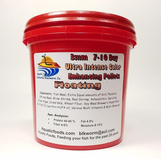 7-10 Day Color Change Ultra Intense Color Enhancing 3mm - 1/8" Floating Pellets for All Baby Cichlids, Discus, All Tropical Fish, All Koi & Pond Fish - 4.4 lb Bucket