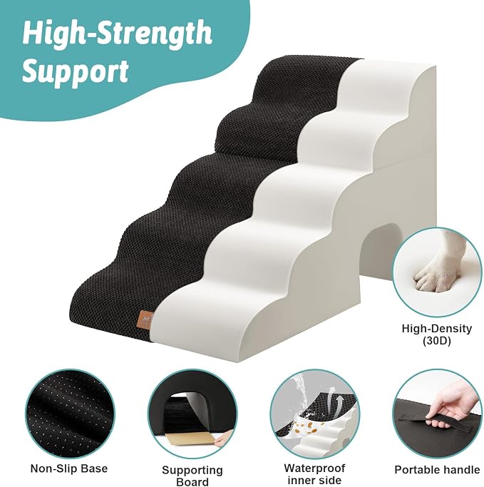 COZY KISS Dog Stairs for Small Dogs, 3-Step 2 in 1 Transformable Pet Stairs for Couch and Bed, 15.7" H Dog Steps for Old Cats, Puppy, Small Dogs (Black, 17.7x33x22.4 in, 5)