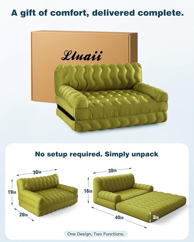 Orthopedic Memory Foam Dog Sofa Bed, Foldable Pet Couch Bed, Cooling Fabri & Removeable Cover, Green,30"x40"x16"