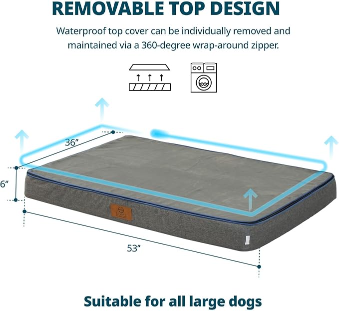 LIORCE Orthopedic Memory Foam Giant Dog Bed - 6" Thick Beds for Large Sized Dog - Waterproof Removable Washable Cover & Wrap-Around Zipper - Ultimate Comfort & Easy Maintenance, Dark Grey