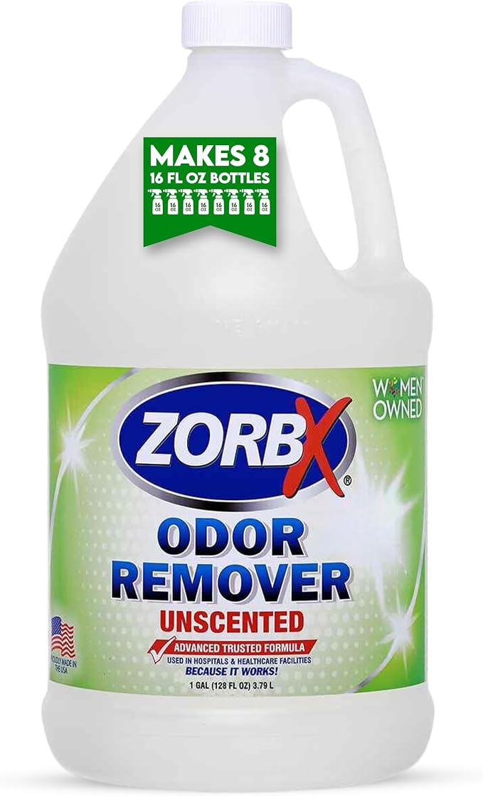 ZORBX Unscented Odor Eliminator Spray 128 Oz, 1 Gallon - Used in Hospitals & Healthcare Facilities - Advanced Trusted Odor Remover Formula - All-Purpose Deodorizer for Dog, Cat, Home, Carpet & Car