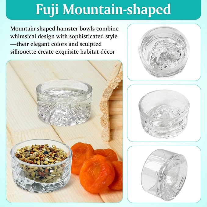 BNOSDM Rabbit Grinding Claw Pads Natural Hamster Lava Stone and Transparent Hamster Food and Water Bowl Mountain Fuji Style Glass for Hamsters Gerbils Mice Rats or Other Similar-Sized Pets
