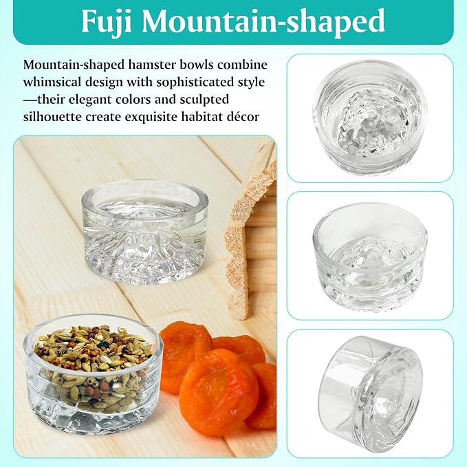 BNOSDM Rabbit Grinding Claw Pads Natural Hamster Lava Stone and Transparent Hamster Food and Water Bowl Mountain Fuji Style Glass for Hamsters Gerbils Mice Rats or Other Similar-Sized Pets