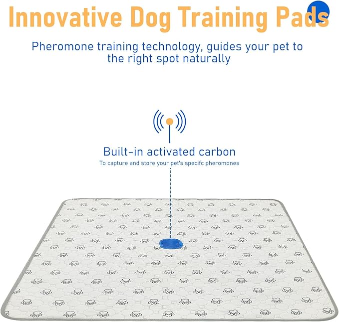 2Pack Washable Pee Pads for Dogs, Reusable Puppy Pads Pet Training Pads with Activated Carbon Pheromone Attraction Targets, Waterproof & Non-Slip Dog Pee Pads for Housebreaking (18"x24")