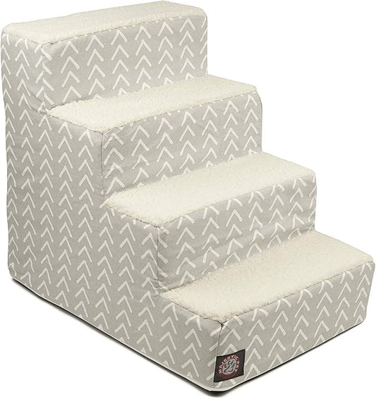 Majestic Pet 4 Step Portable Dog Stairs for Small Dogs to get on Bed Supports 250 lbs or Less – Dog Steps for High Bed with Machine Washable Cover –Pet Stairs for Cats Boho Arrow Light Gray