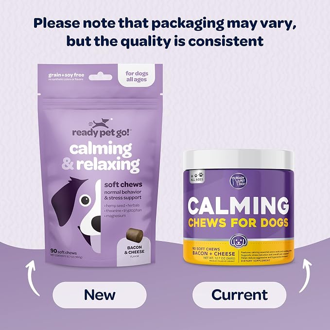 Ready Pet Go! Omega 3 + Calming Chews for Dogs | Helps with Dog Anxiety, Separation & Barking | Fish Oil for Dog Shedding, Skin Allergy, Itch Relief | 90 Chews Each