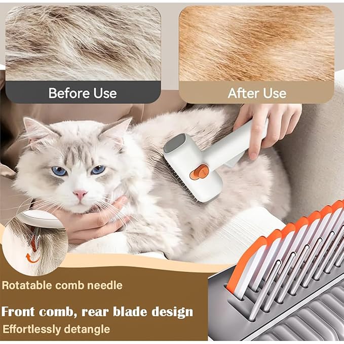 2-in-1 Pet Self-Detangling & Grooming Comb, One-Touch Switch Dematting Comb for Dogs, Undercoat Rake for Dogs, Deshedding Rake Dog Detangler Brush for Mats Tangles Loose Fur (2PCS)