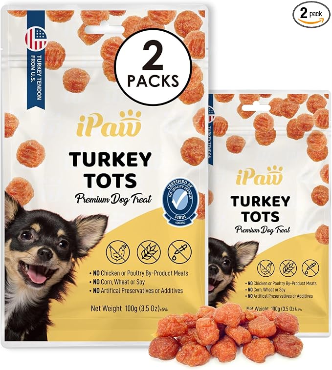 iPaw 2 Saver Combo Turkey Tots Dog Treats for Puppy Training, SQF Certified Human Grade Dog Treat, Hypoallergenic, Easy to Digest (Turkey Tots), 2 Packs