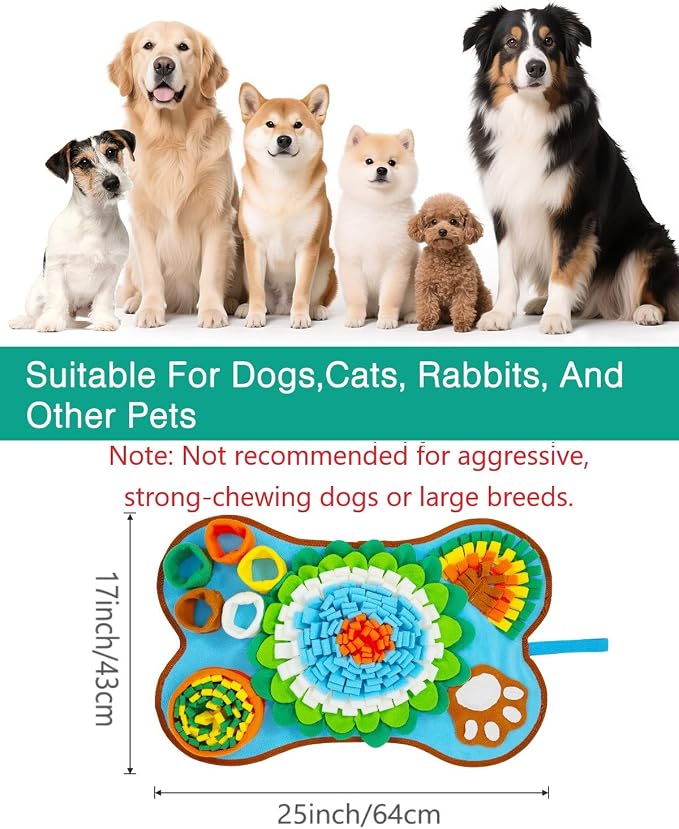 ORIA Snuffle Mat for Dogs, Interactive Slow Feeder Mat, Mental Stimulation, Boredom Busters, Anxiety Relief, Dog Puzzle Toy & Treats Hunting Game for Small Medium Dogs Puppies, 25''x17''