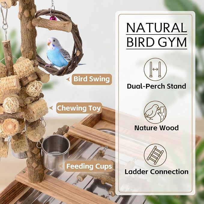 Bird Perch Stand, Multi-Layer Bird Playground, Parrot Cockatoo Parakeet Chew Toys