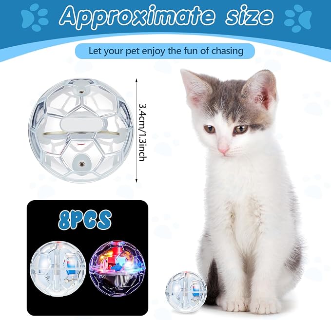 Sratte 8 Pcs Rechargeable Cat Ball Ghost Hunting Light up Cat Balls Toys Motion LED Motion Activated Flash Glowing Lighted Dog Interactive Toys Pet (Clear)