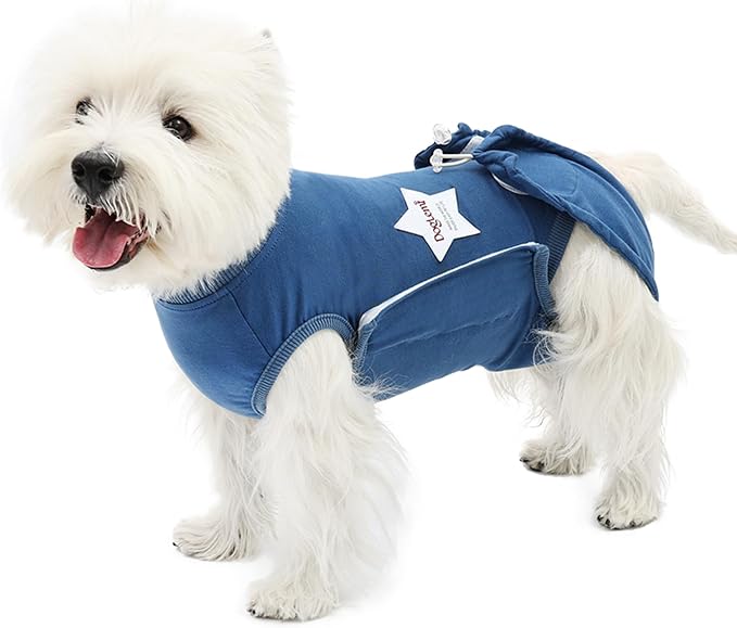 ETIAL Dog Post-Surgery Recovery Suit Breathable Surgical Shirt for Dogs with Adjustable Strap & Drawstring, Cone Alternative, Prevents Licking Wounds, Easy to Put On (Blue, X-Small)