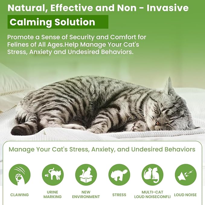 Cat Pheromone Diffuser to Calm Cats - Calming Diffuser Kit with 2 Plug-Ins & 6 Refills, Stress & Anxiety Relief to Help Reduce Fighting, Drug-Free for Peace at Home