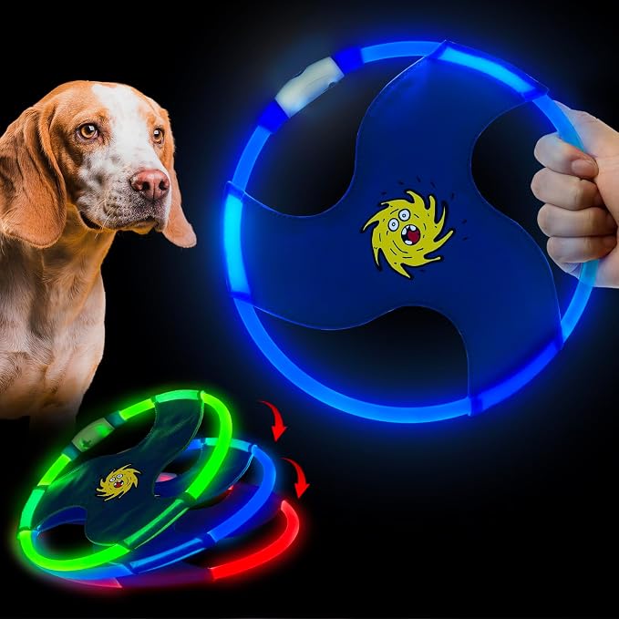 Dog Flying Disc Flyer Dog Toys, Glow in The Dark Nylon Dog Toy with 3 Light Models, Floating Dog Ring Toys for Physical Exercise, Pet Training Throwing Playing