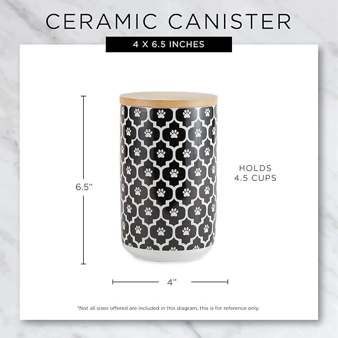 Bone Dry Ceramic Bone & Paw Pet Collection, Dishwasher Safe, Treat Jar, 4x6.5", Gray