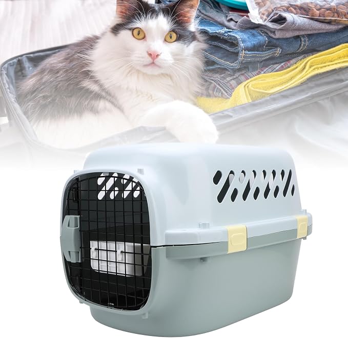 Portable Hard Shell Pet Carrier, ABS Material Sturdy and Large Space Breathable Cat Travel Carrier for Aircraft Travel Hiking Walking (Large)