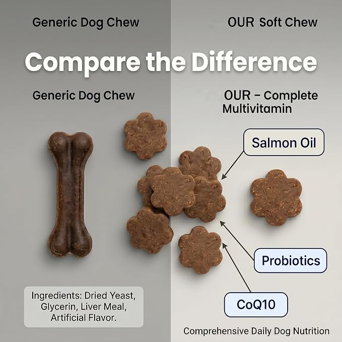 Dog Allergy Chews, Multivitamin Itch Relief Chews for Dog, Beef Flavor | With Salmon Oil, Chondroitin & Natural Vitamins, Skin and Coat Healthy, Digestive & Boost Immunity, 60 Soft Chews