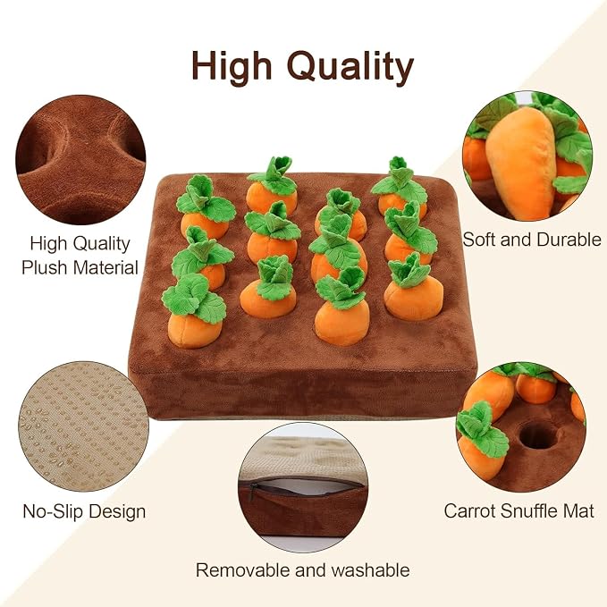 Ferret Foraging Toys Novelty Carrot Snuffle Mat Interactive Pet Treat Enrichment Toys for Small Animals Bunny Rabbit Chinchilla Guinea Pig Hamster (12Carrot)
