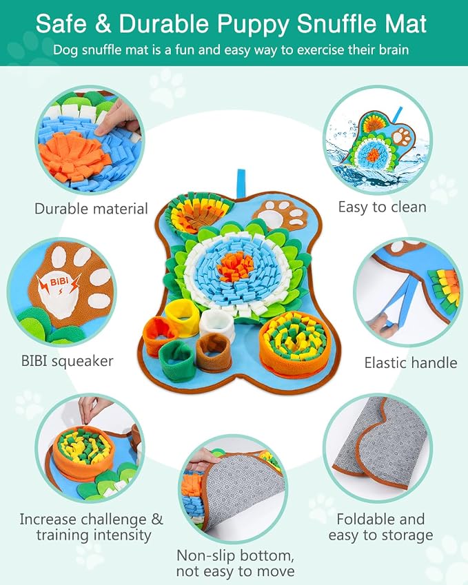 ORIA Snuffle Mat for Dogs, Interactive Slow Feeder Mat, Mental Stimulation, Boredom Busters, Anxiety Relief, Dog Puzzle Toy & Treats Hunting Game for Small Medium Dogs Puppies, 25''x17''