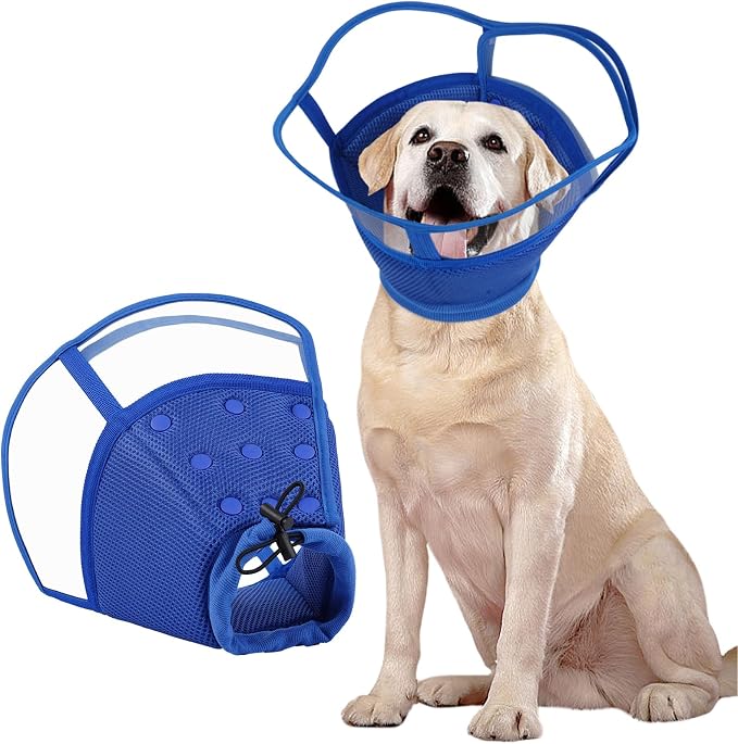 Kuoser Large Dog Cone Collar After Surgery, Soft Cone for Dogs to Stop Licking, Breathable Pet Recovery Collar Comfortable Elizabethan Collars, Adjustable Protective Dog Cones for Large Dogs, Blue XL