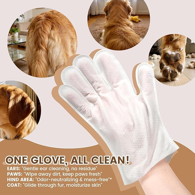 IMMHABI 50 Count Cleaning Deodorizing Pet Glove Wipes for Dogs & Cats, Hypoallergenic Dog Bath Wipes with Natural Deodorizer Persimmon Tannin, Pet Bathing Wipes for Horse Coat Care Coconut Scent