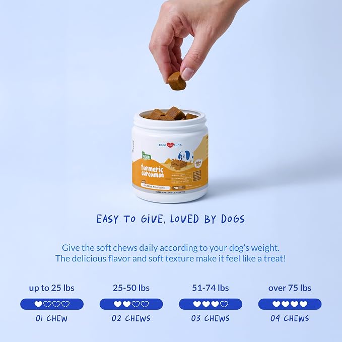 Turmeric for Dogs 90 Soft Chews - Joint, Anti-Inflammatory & Collagen | Turmeric with Curcumin, BioPerine, Collagen & Fish Oil. Supports joint health & eases inflammation and promotes mobility.