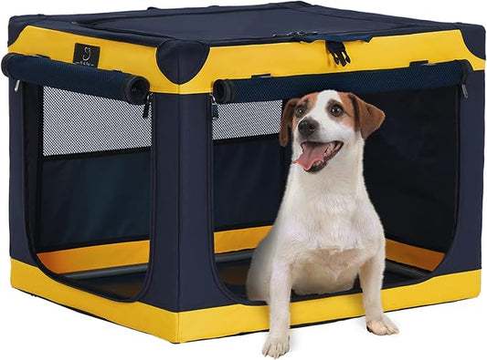 26" Collapsible Dog Crate for Small Dogs - Portable Soft Travel Kennel with Lockable Zippers, Waterproof Base, Washable Cover, Patented Screw Frame for Adjustable Tension, Outdoor, Indoor, Car Use