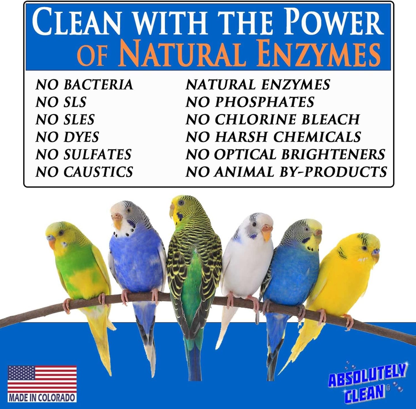 Absolutely Clean Amazing Bird Cage Cleaner and Deodorizer - Just Spray/Wipe - Safely & Easily Removes Bird Messes Quickly and Easily - Made in the US - Fragrance Free (32oz 2pack)