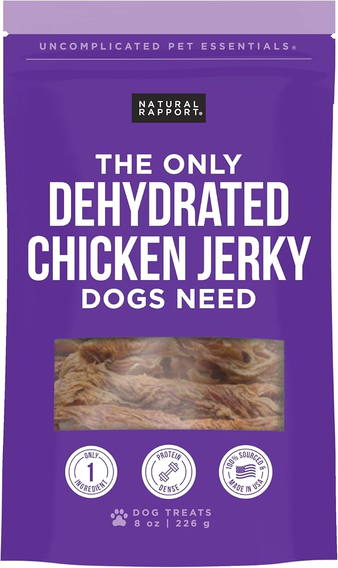 Natural Rapport Chicken Jerky Dog Treats - Single Ingredient Chicken Breast, 80% Protein, Training Treats for Small & Large Dogs (8 oz) (35+ Treats)