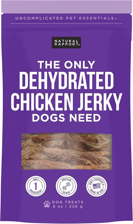 Natural Rapport Chicken Jerky Dog Treats - Single Ingredient Chicken Breast, 80% Protein, Training Treats for Small & Large Dogs (8 oz) (35+ Treats)
