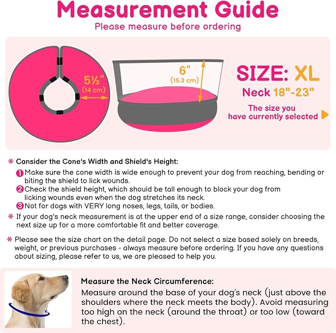 BARKLESS Dog Donut Collar, 2-in-1 Inflatable Dog Collars for After Surgery to Stop Licking Wounds, Patented Protective Donut Cone with High Shield for Large Pets (Hot Pink, XL)