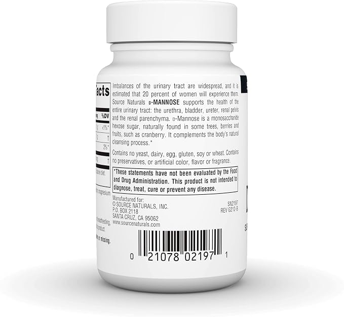 Source Naturals D-Mannose, Potent Urinary Tract & Bladder Health Support*, 500mg - 30 Capsules