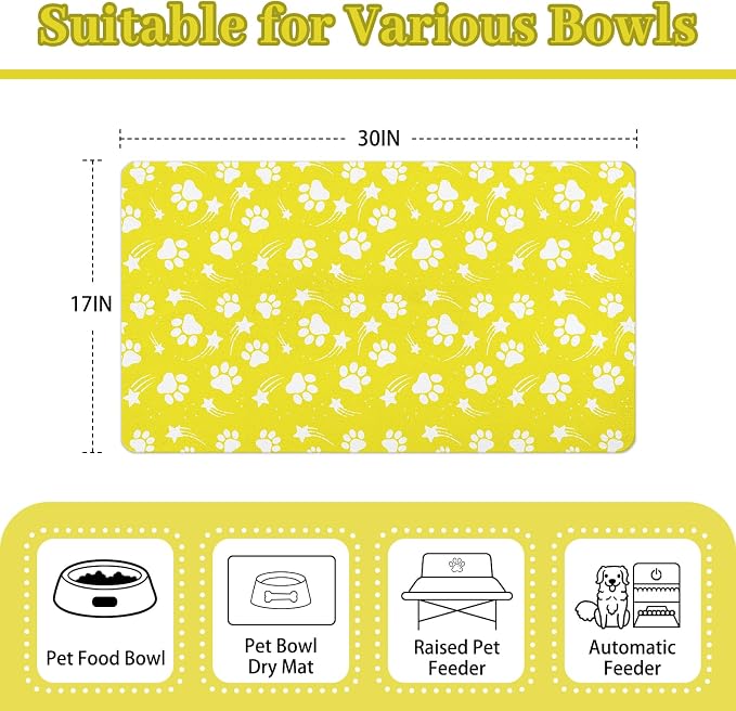 Dog Food Mat 17x30 Inch Pet Feeding Absorbent Mats for Floor Dog Cat Water Bowl Placemat Non-Slip Washable Pet Food and Water Mat