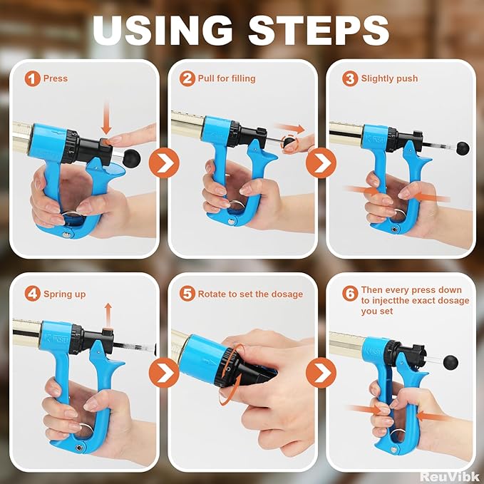 50ml Semi-Auto Repeating Livestock Syringe Gun, 5 Dose Settings | Ergonomic Grip, Clear Barrel & Luer Lock, Vet Injector for Cattle, Horses, Goats, Sheep & Pigs